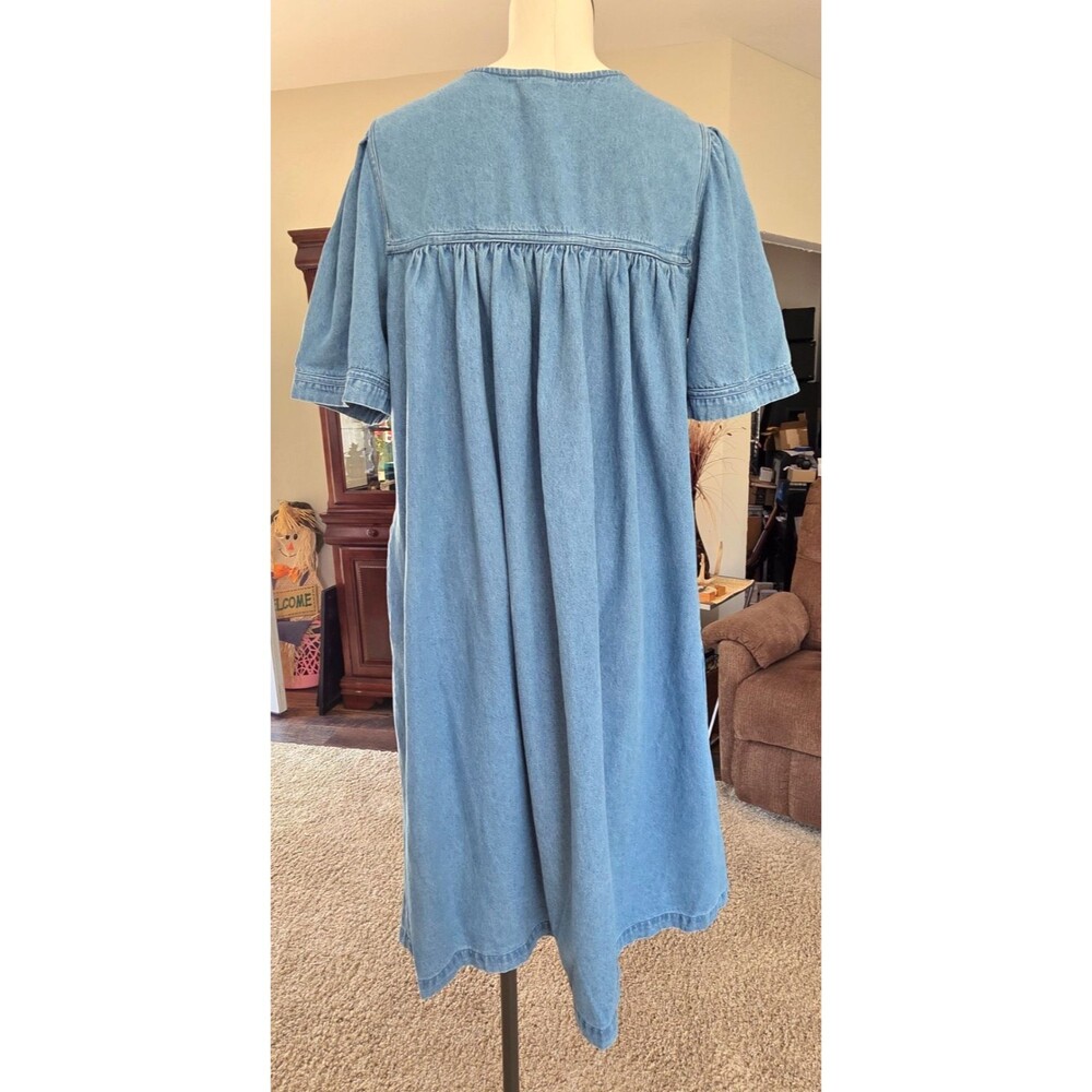 Vintage Gunit Fashions New York Embroidered Denim Dress L Cotton Butterflies - Picture 3 of 8